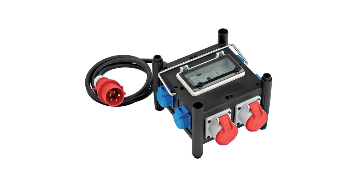 Brennenstuhl Compacte rubberen stroomverdeler BSV 3 FI/16 2 IP44 stekkerdoos (Zwart, 2xCEE16A)