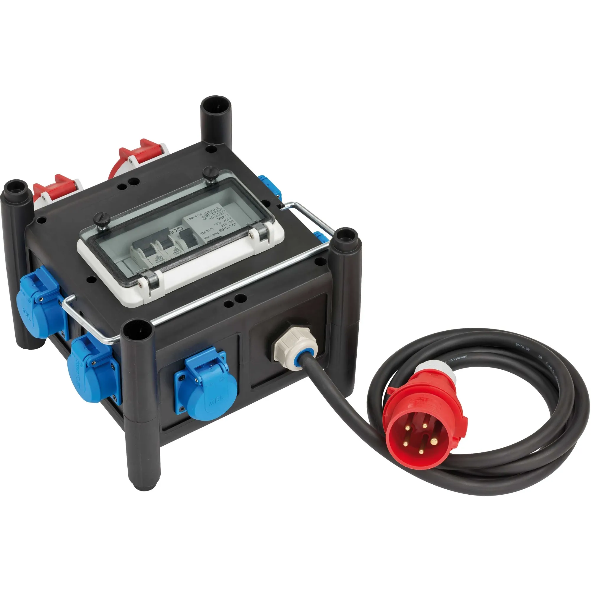 Brennenstuhl Compacte rubberen stroomverdeler BSV 3 FI/16 2 IP44 stekkerdoos (Zwart, 2xCEE16A)