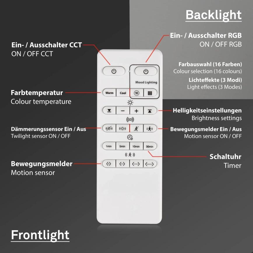 BRILONER 3227016  LED RGB DIMBARE LAMP MET SENSOR TALENA LED/24W/230V WIT + AFSTANDSBEDIENING