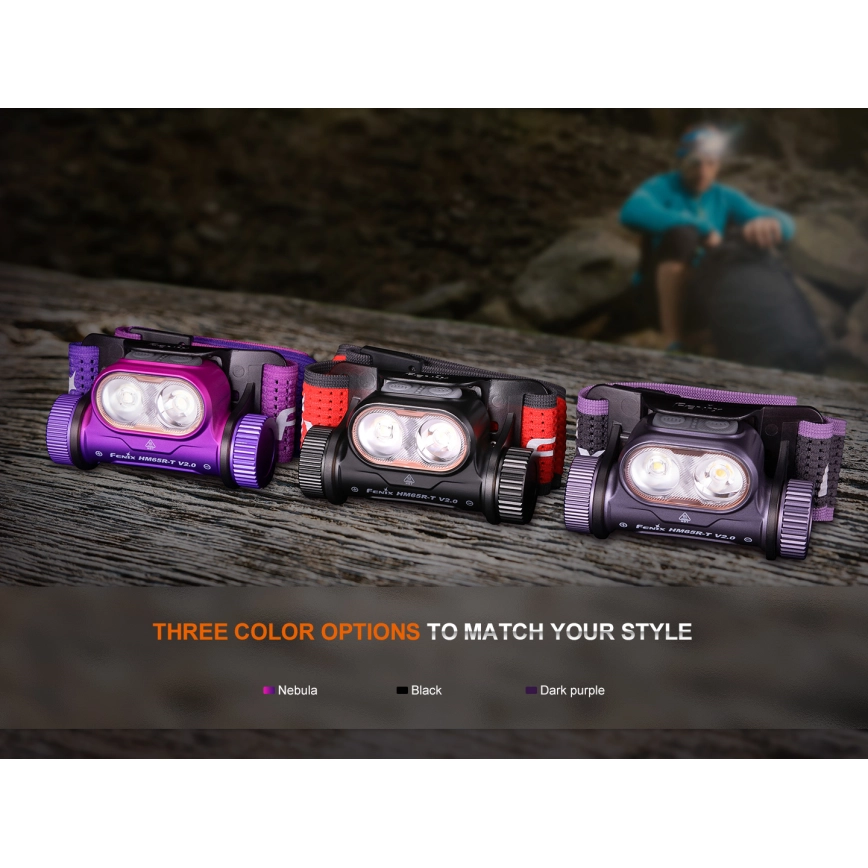 FENIX HM65RTV20PRP  LED DIMBAAR RECHARGEABLE HEADLAMP LED/USB IP68 1600 LM 300H ZWART/PAARS