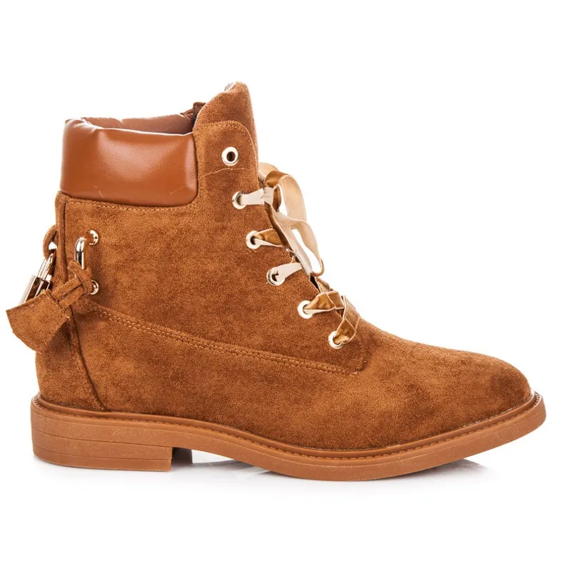 Ideal Shoes Suède arbeiders vastgebonden met een lint bruin