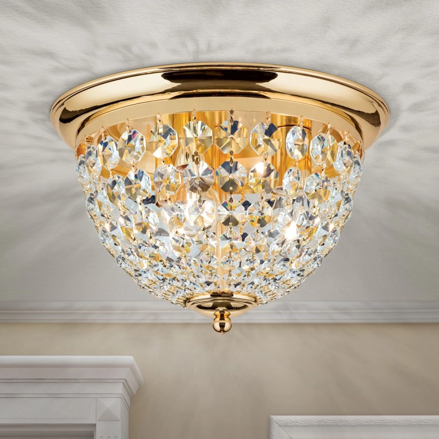 Kristallen plafondlamp PLAFOND 3xE27/40W/230V diameter 35 cm goud