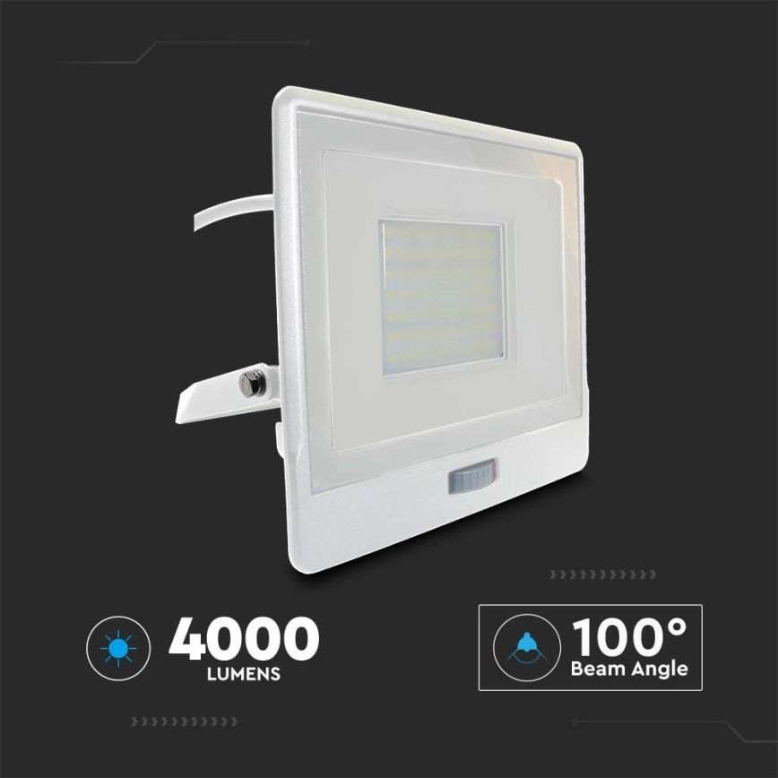 LED Schijnwerper met sensor LED/50W/230V 4000K IP65 wit