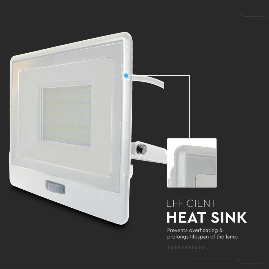 LED Schijnwerper met sensor LED/50W/230V 4000K IP65 wit