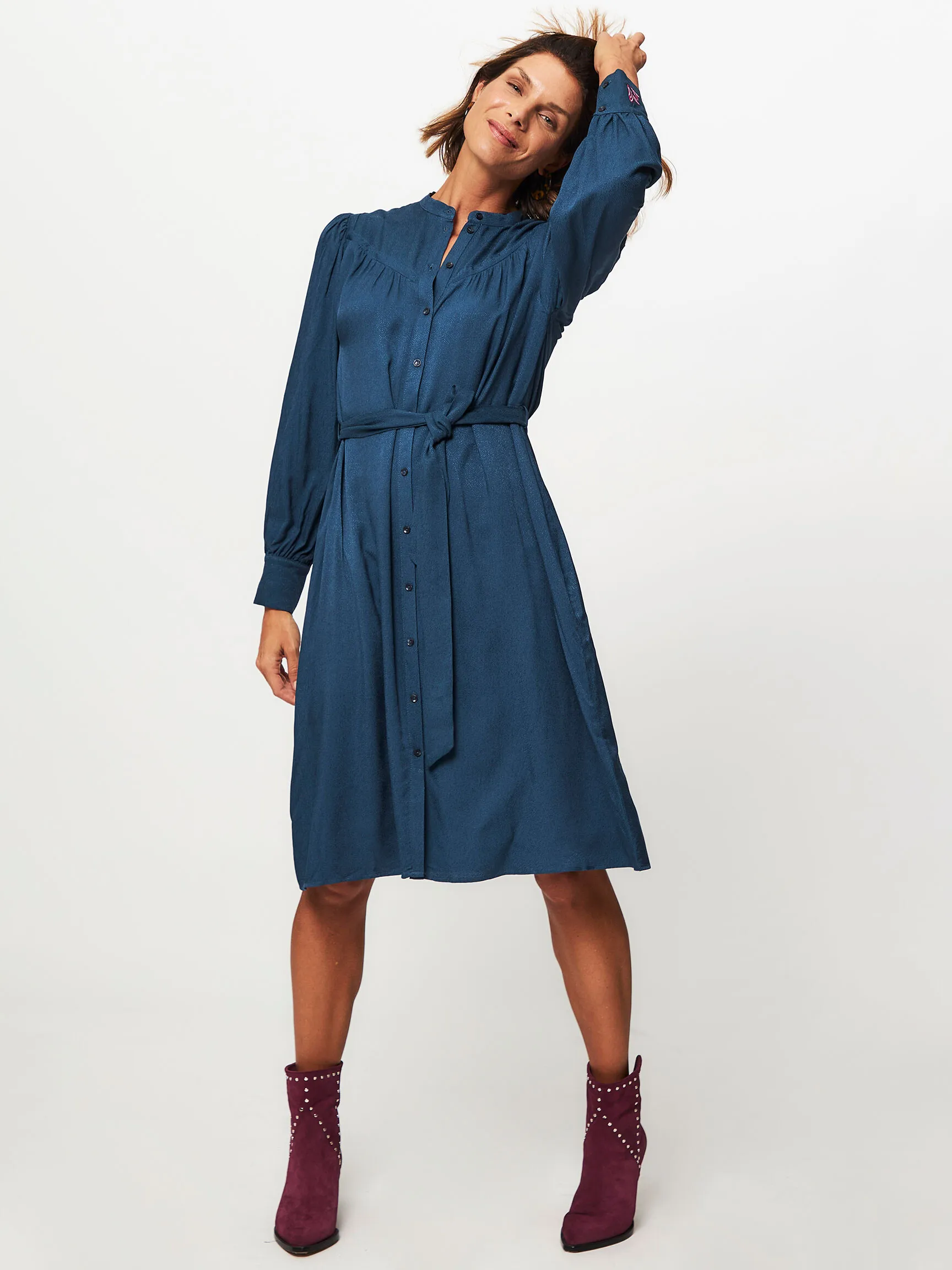 POM Amsterdam Viscose button down dress with pattern
