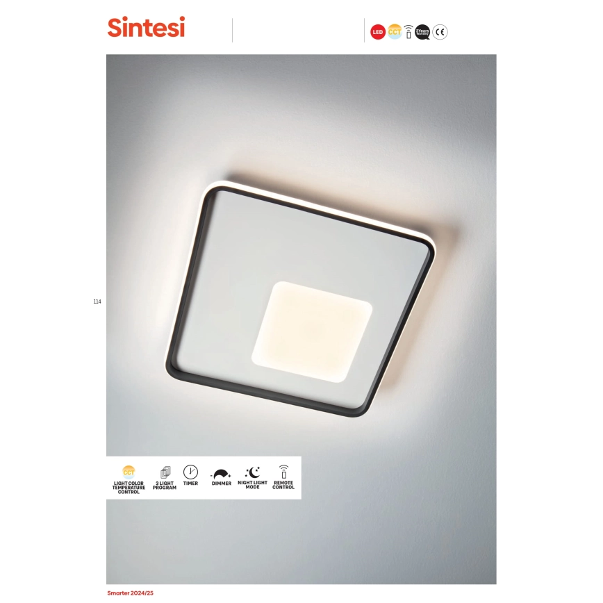 REDO 05961  DIMBARE LED PLAFONDLAMP SINTESI LED/53W/230V 45X45 CM 30006000K + AFSTANDSBEDIENING