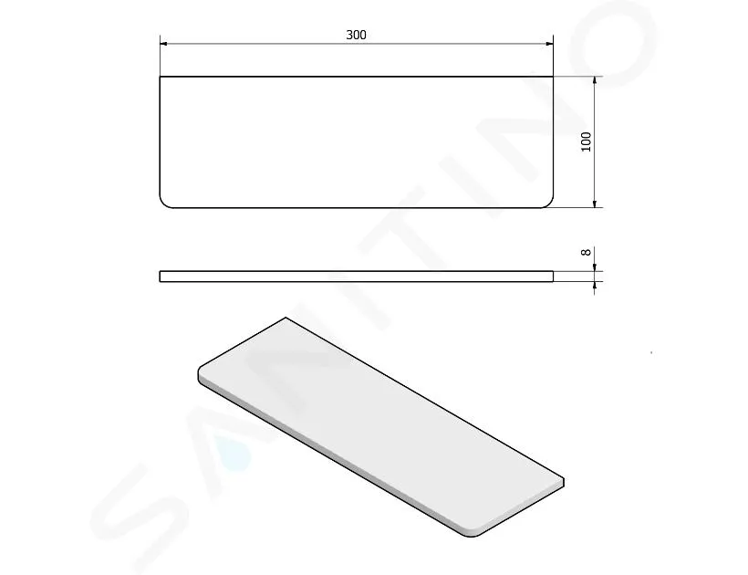 SAPHO PIRENEI  PLANCHET, LENGTE 30 CM, MELKGLAS/ZWART MY009B02